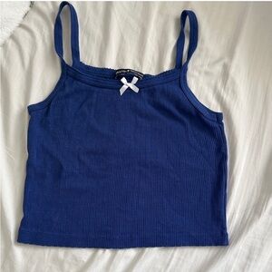 Brandy Melville Navy Ribbed Cami with Bow Accent